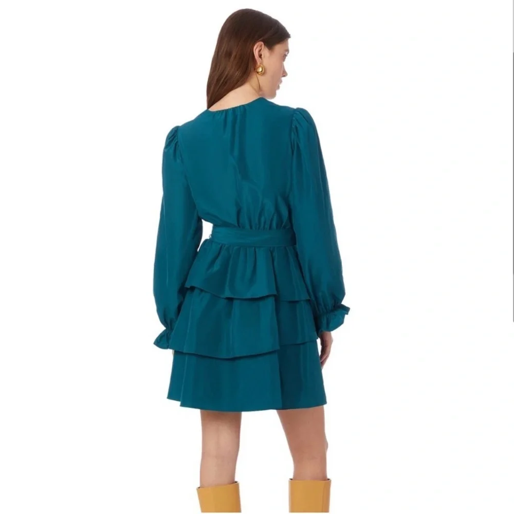 NWT Marie Oliver mini Umbra Burgundy Maroon taffeta belted dress size S - Picture 3 of 9